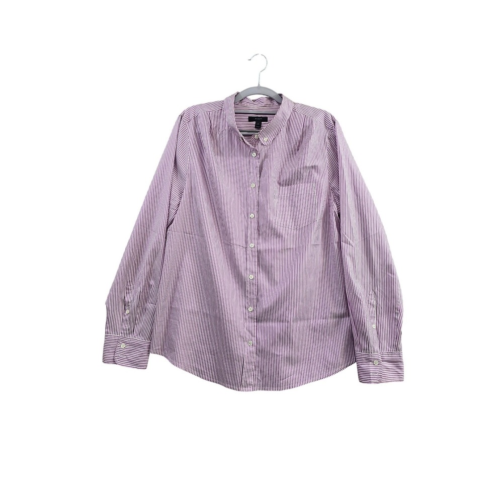 J.Crew Button Down Women 12 Purple Striped 100% Silk Long Sleeve Blouse A2013